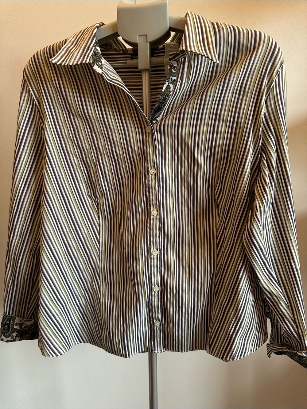 Gerry Weber Striped Shirt in Black, White & Olive Green